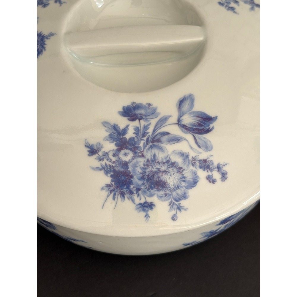 Apilco Blue White Floral Ceramic Tureen with Lid Round Serving Dish with Handles - Picture 3 of 13